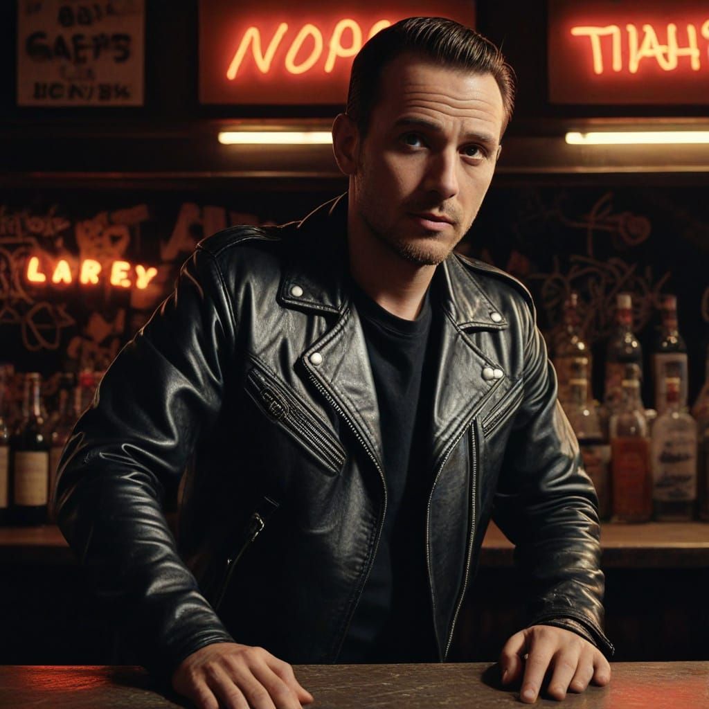 Dadaism Street Art Portrait: 1950s Man at Highway Bar