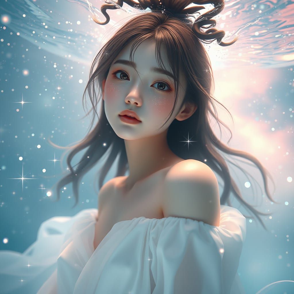 Ethereal Underwater Woman Portrait in Anime Style