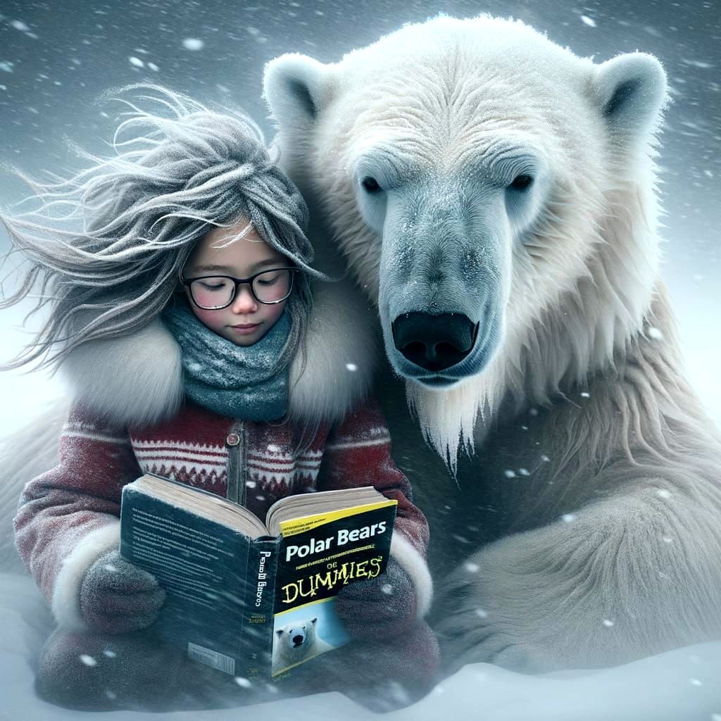 Dreamlike Inuit Girl Reading with Polar Bear