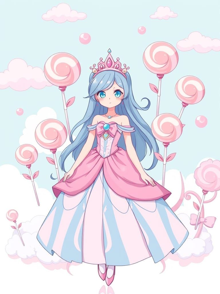 Whimsical Anime Princess in Pastel Wonderland