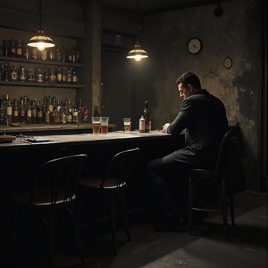 Bargolian Sitting in a Dark, Dirty Bar Corner