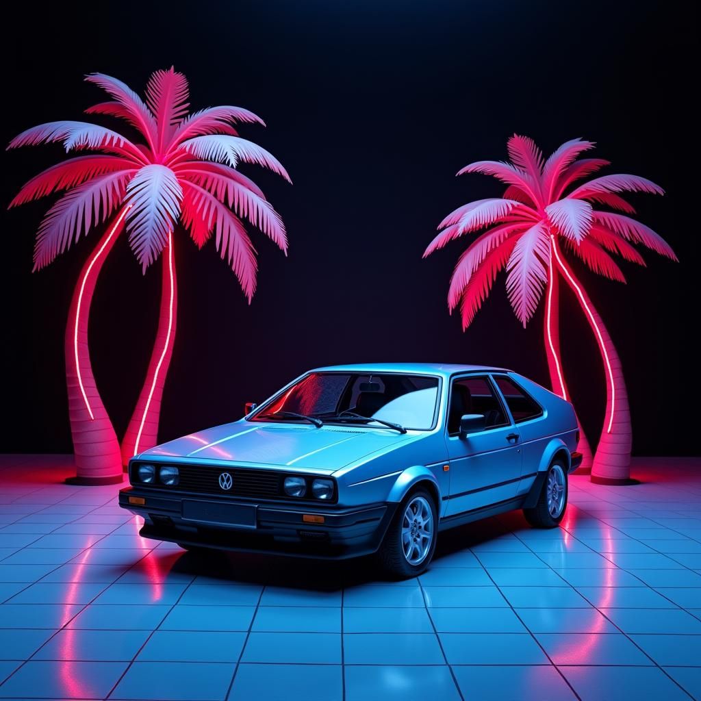 Vintage VW Corrado with Neon Palm Trees