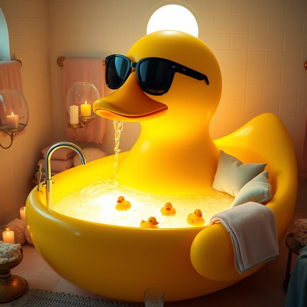 Surreal Whimsical Bath Tub Born from Giant Rubber Duck