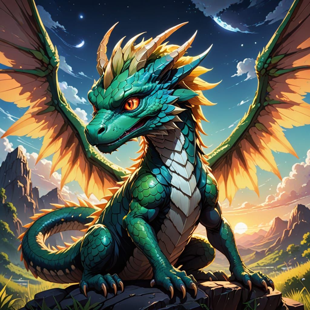 Chibi Angelic Basilisk in Vibrant Anime Style