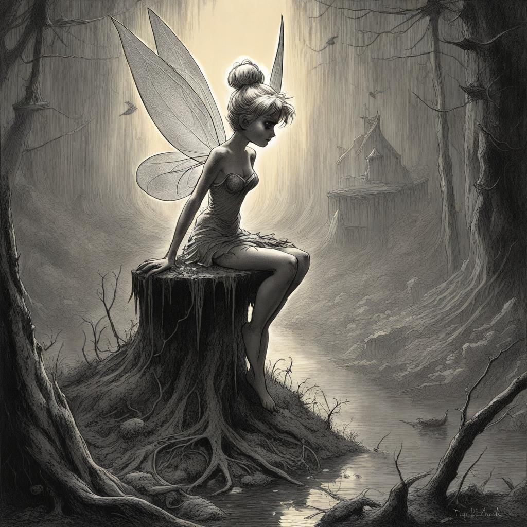 Horrifying Tinkerbell in Dark Fantasy Style
