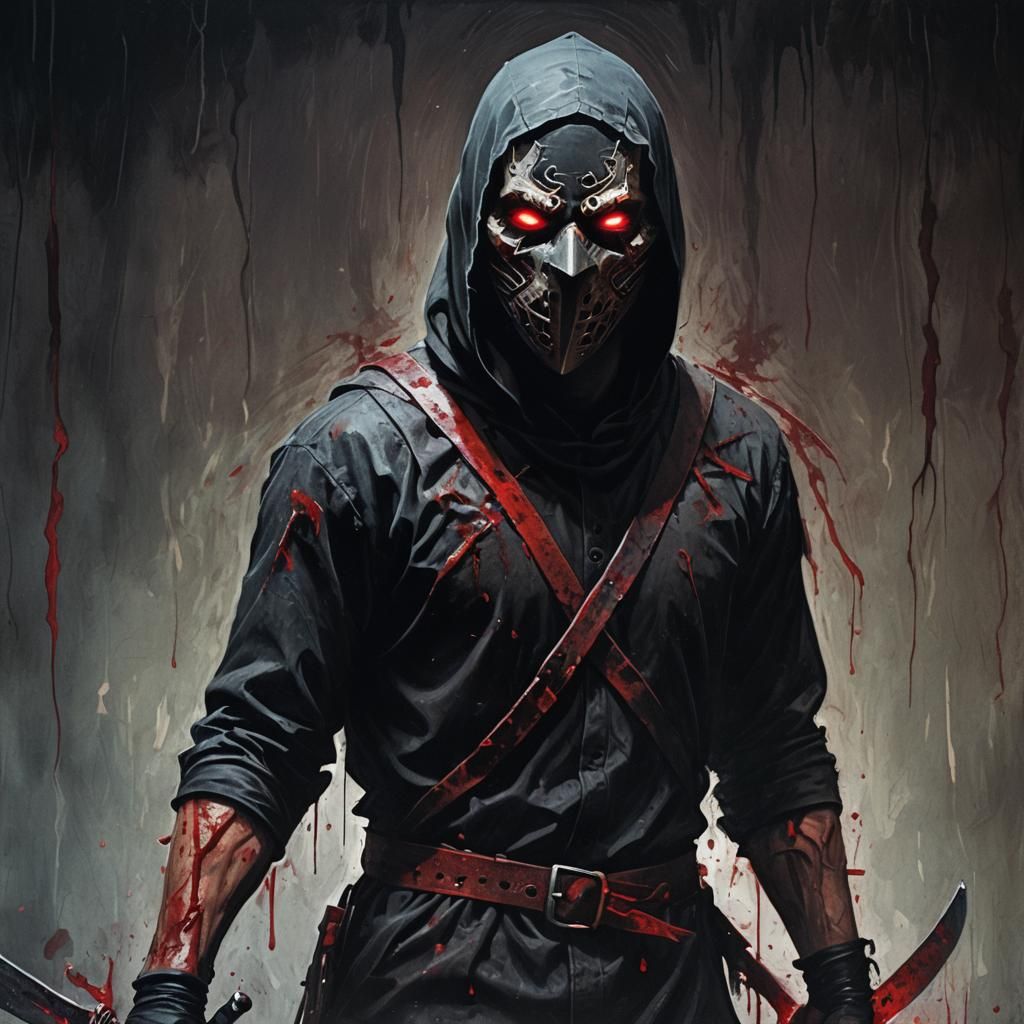 Menacing Masked Assassin in Dark Expressionist Style