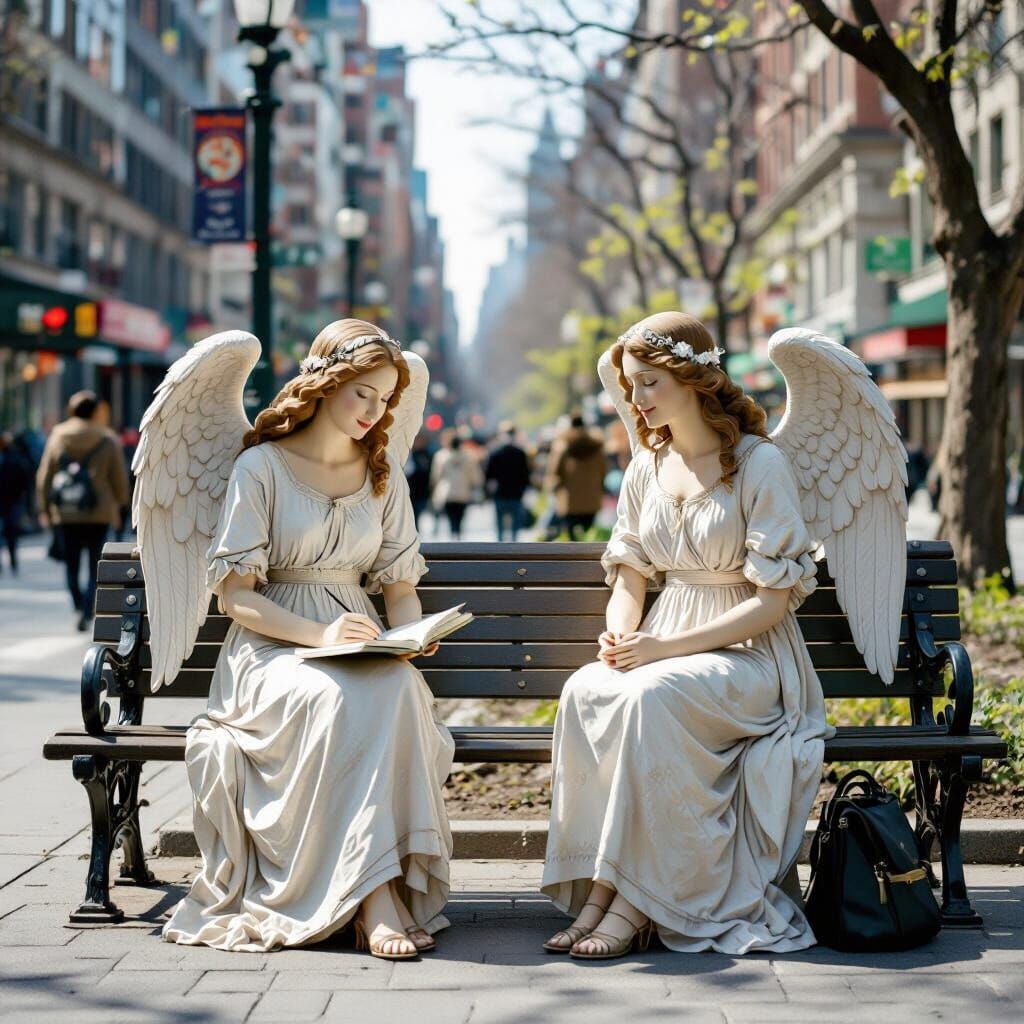 Angels Observing City Life in Renaissance Style