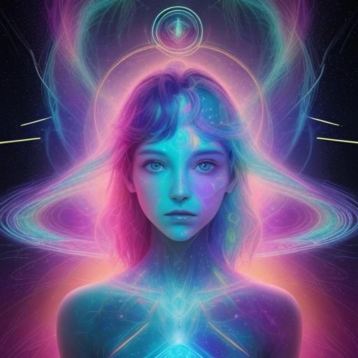 Holographic Cosmic Illustration in Mixed Media Style