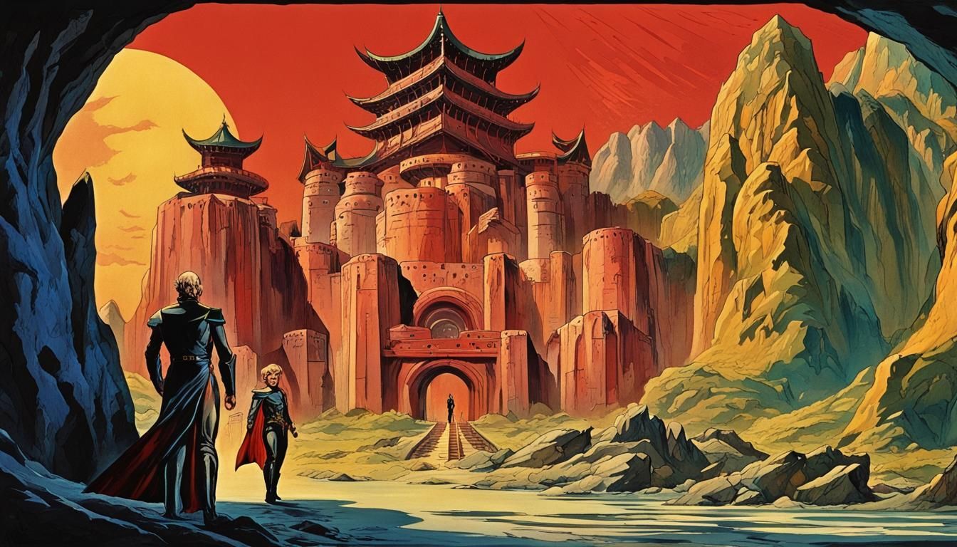Flash Gordon and Doctor Zarkoff Entering the Great Castle of Ming on Planet of Mongo, version 1.