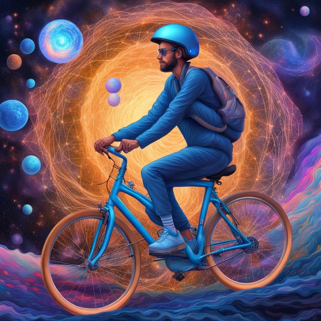 Astral Creatures Pedal Bicycles Into a Wormhole