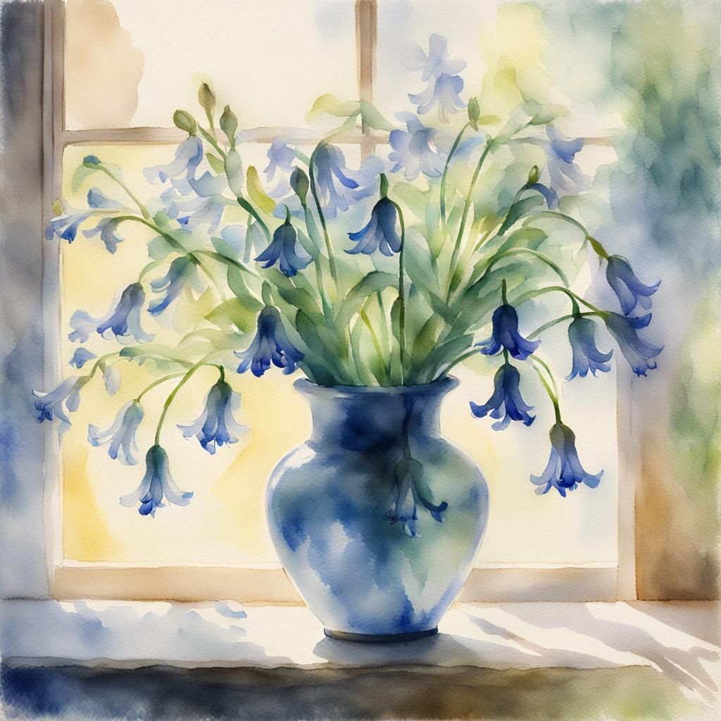 Dreamy Bluebells in Sfumato Watercolor