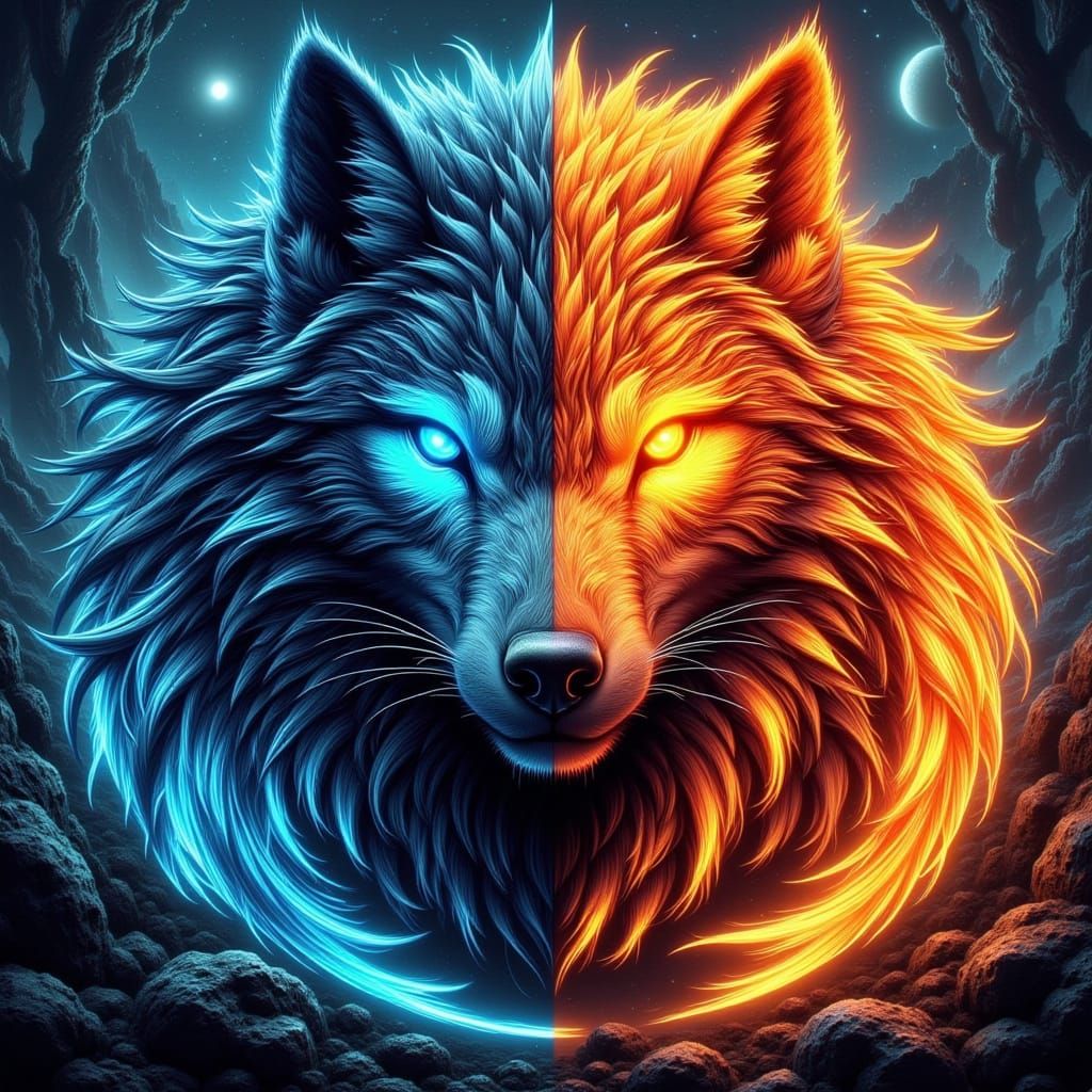 Cyber Yin Wolf and Fiery Yang Wolf Spirits