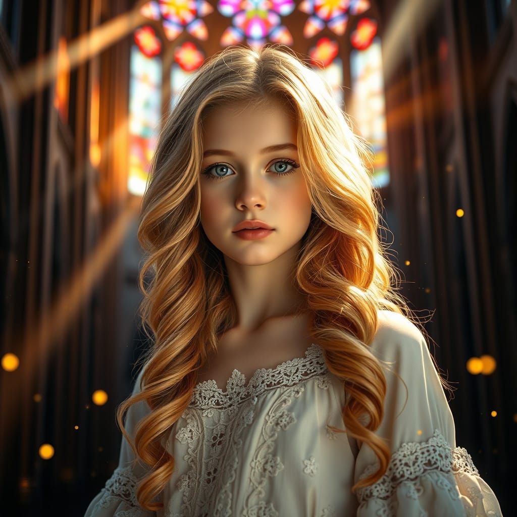 Golden Goddess in Vibrant Cathedral