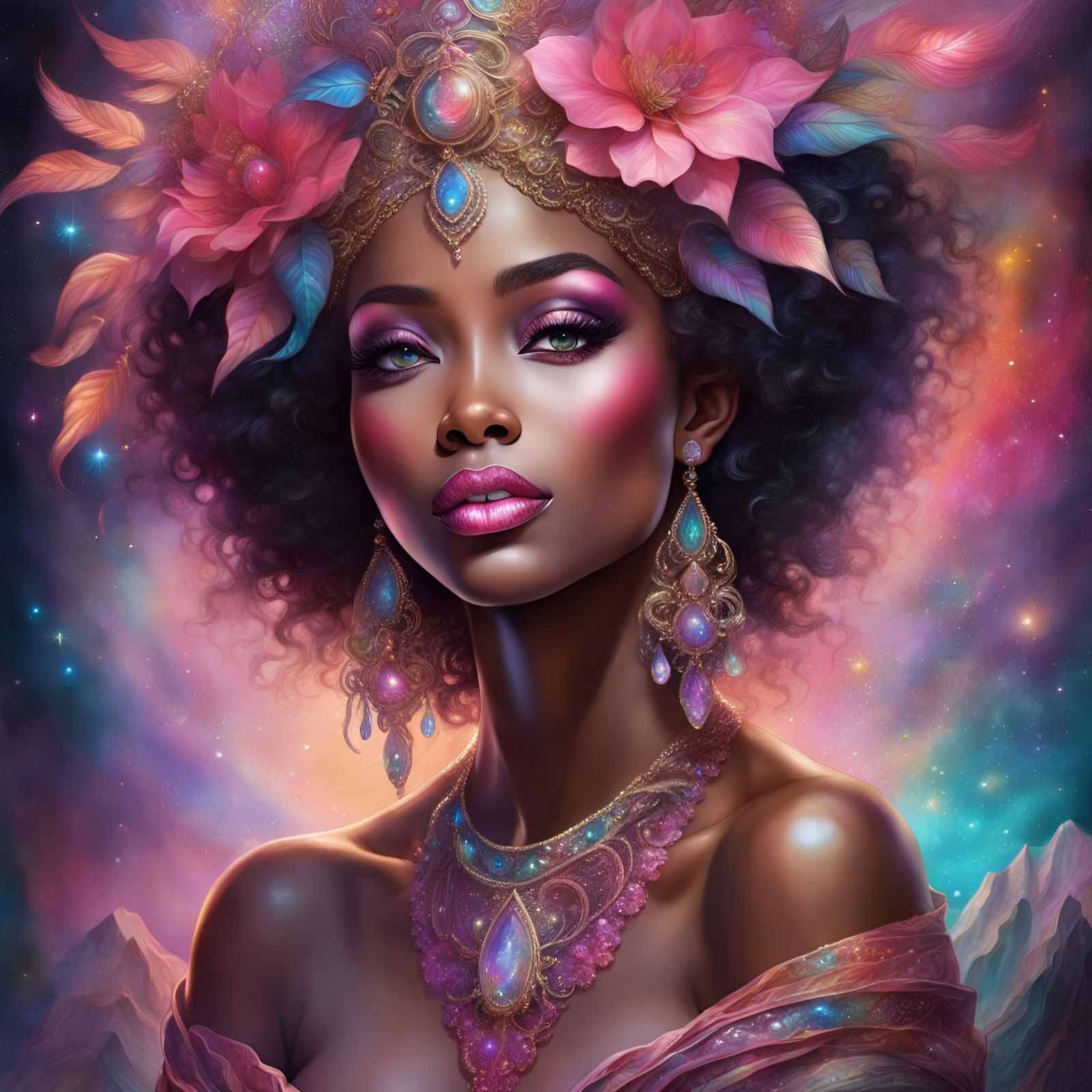 Sparkling Black Woman with Pink Glitter Lips