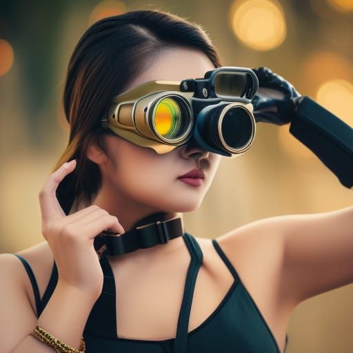 Attractive Asian Cyborg with Goggles, Professional Photo