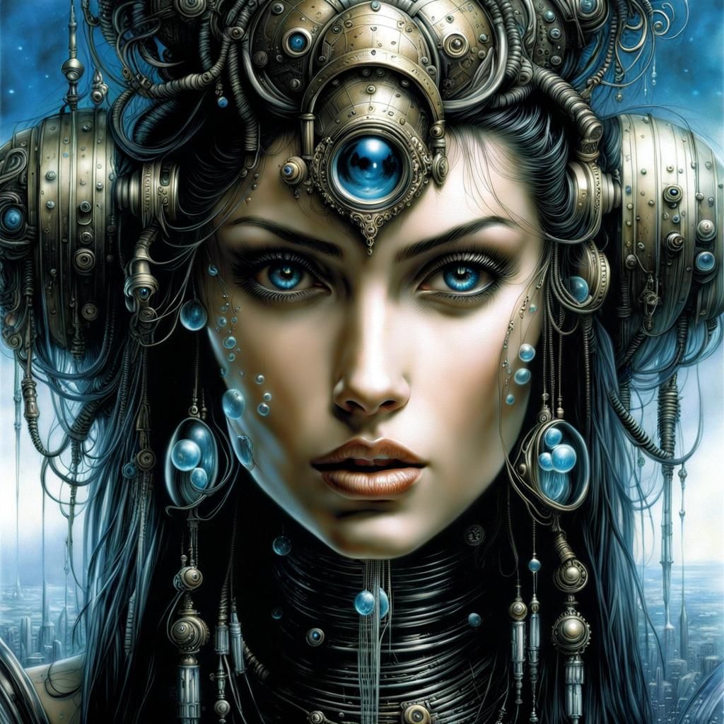 Cyberpunk Woman Underwater Portrait in Hyperrealistic Style