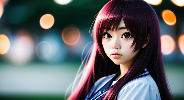 Serene Woman Portrait with Bokeh in Anime Style