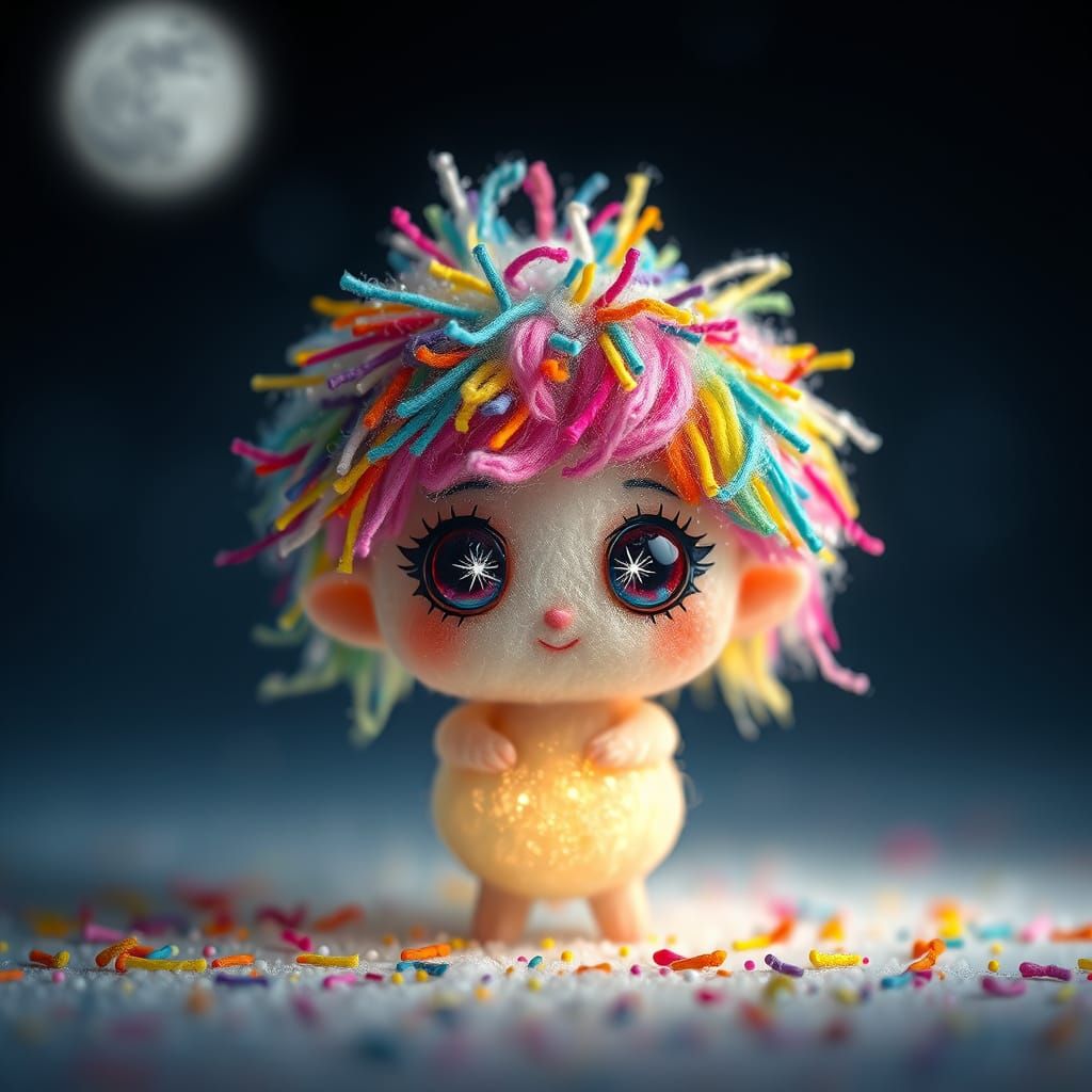 Cute Soot-Sprite Creature with Rainbow Sprinkles Hair
