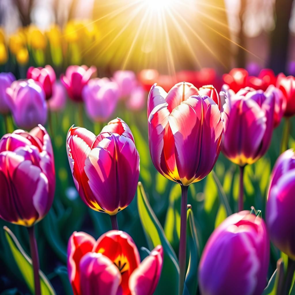 Tulips in Bloom with Soft Focus and Bokeh