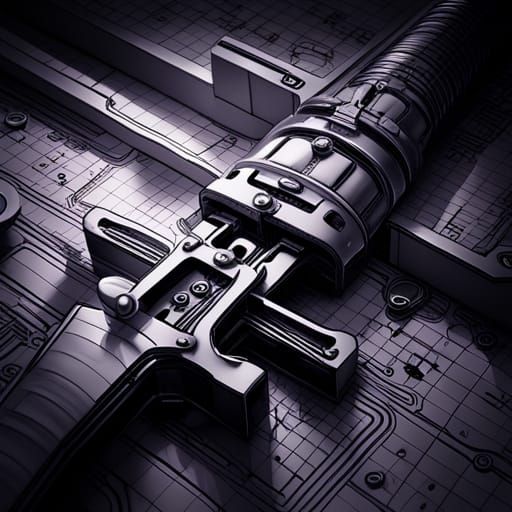 Futuristic Sword Hilt Blueprint with Glowing Blade