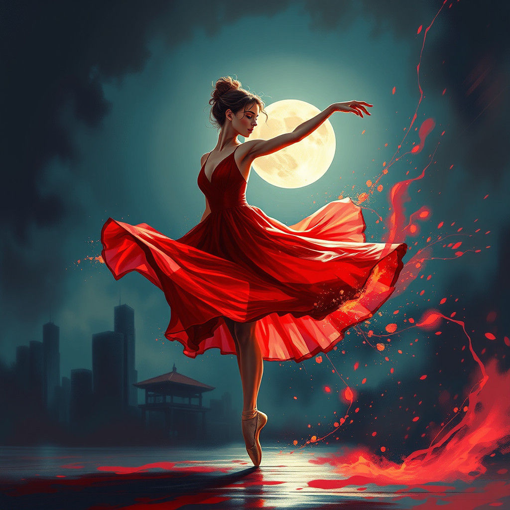 Ballerina Dancing Under the Moon in Street Art Style