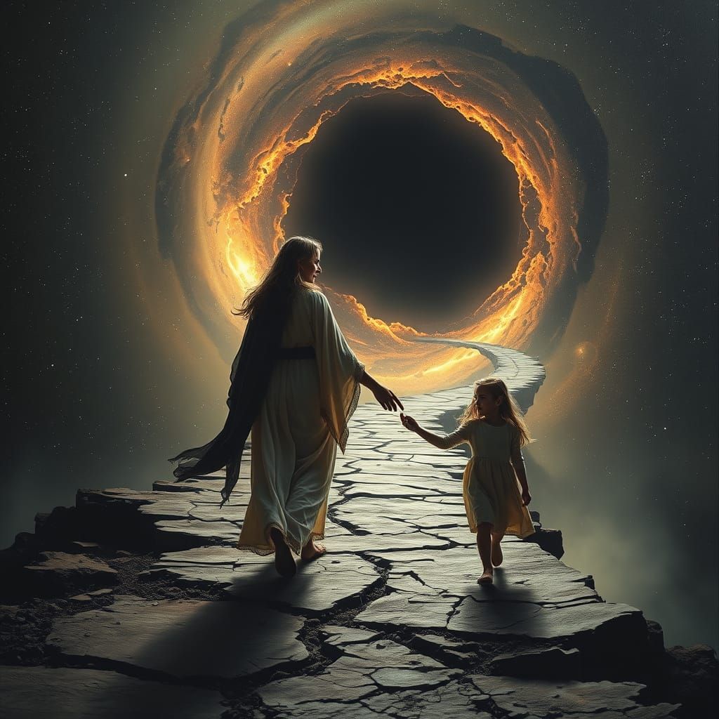 Cosmic Road to Black Hole: Sci-Fi Oil Painting