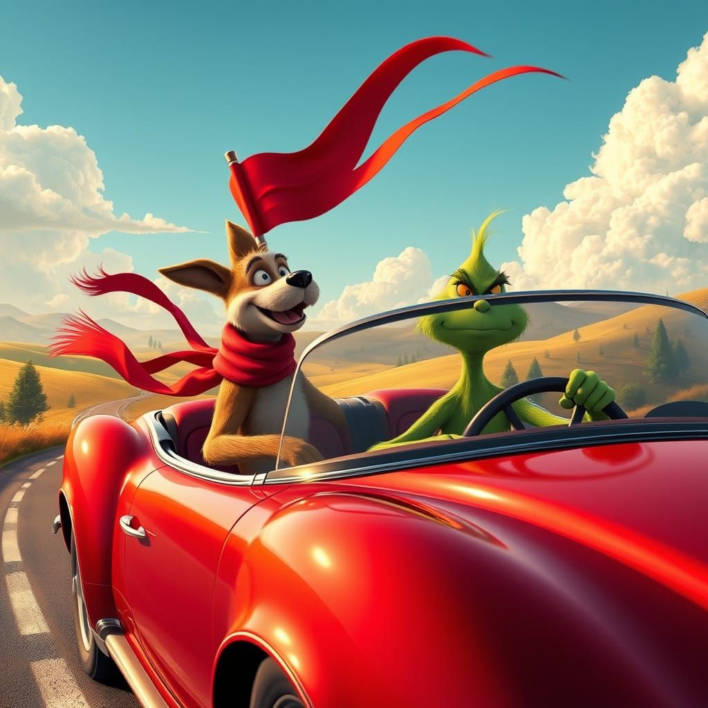 Canine Joyride: Grinch Passes the Time in a Cherry-Red Conve...