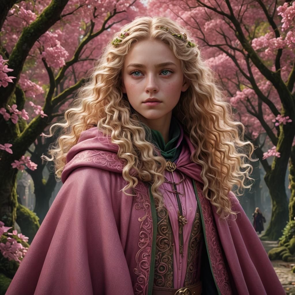 Blonde Girl in Pink Cloak: Fantasy Art