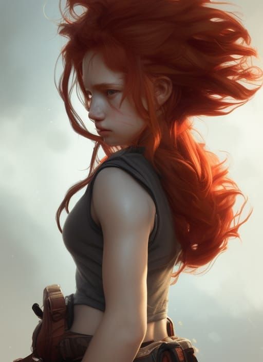 Redhead Ratkin Girl Portrait in Hyperdetailed Style