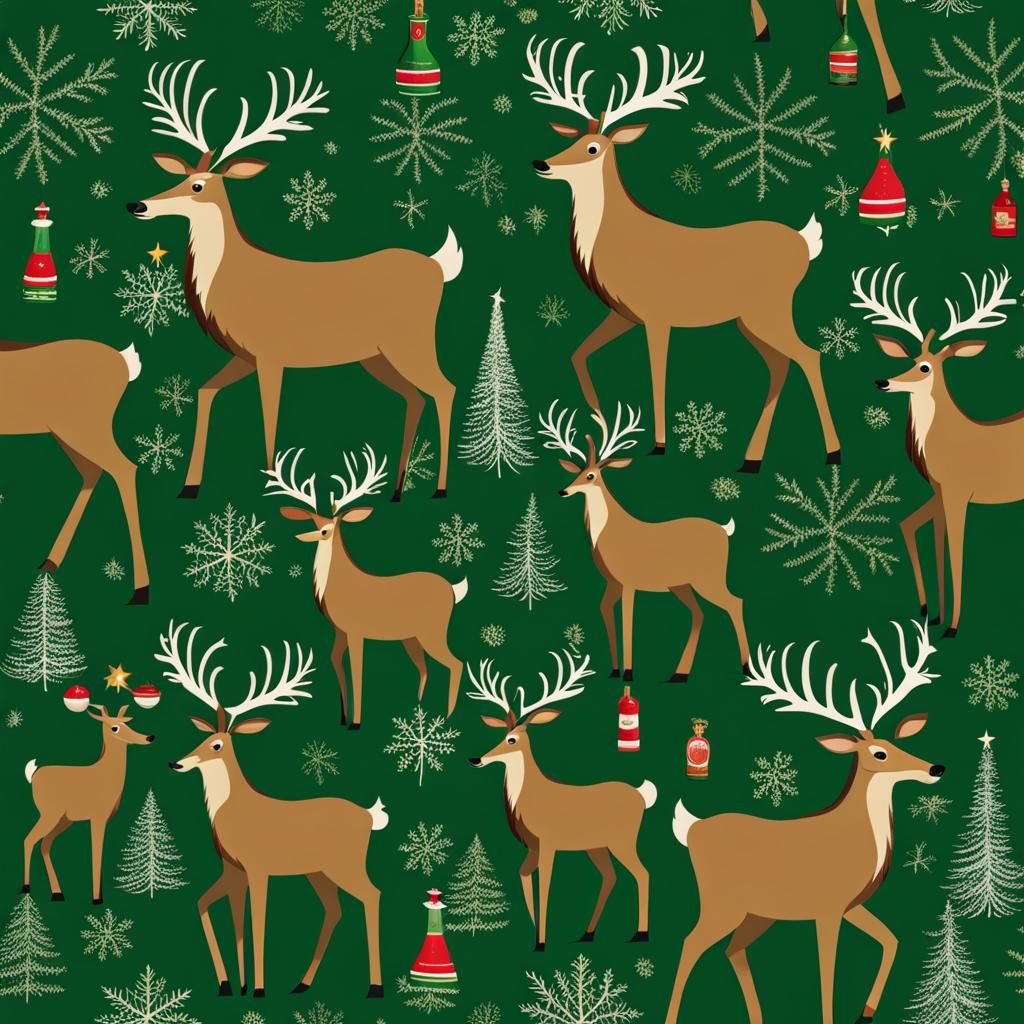 Reindeer Family Christmas Celebration with Whisky