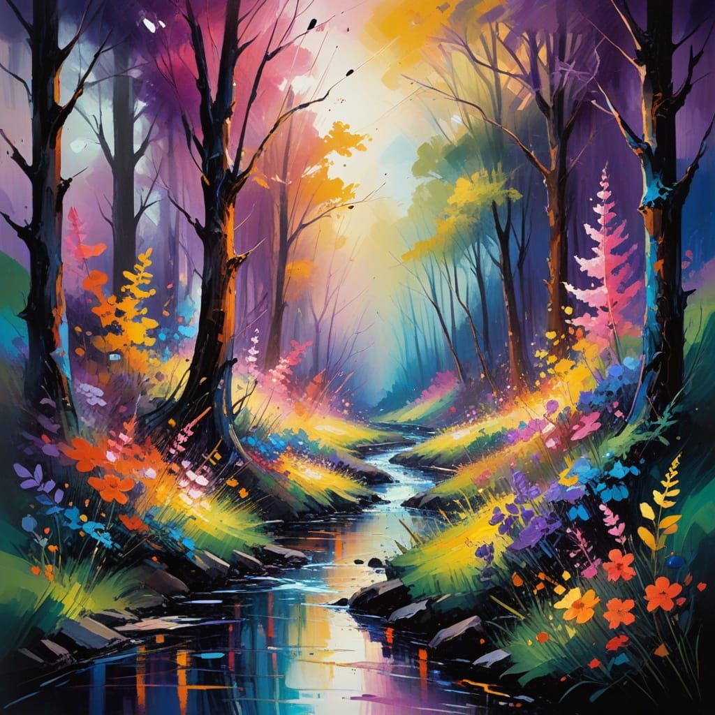 Vibrant Forest Dreamscape in Abstract Expressionism