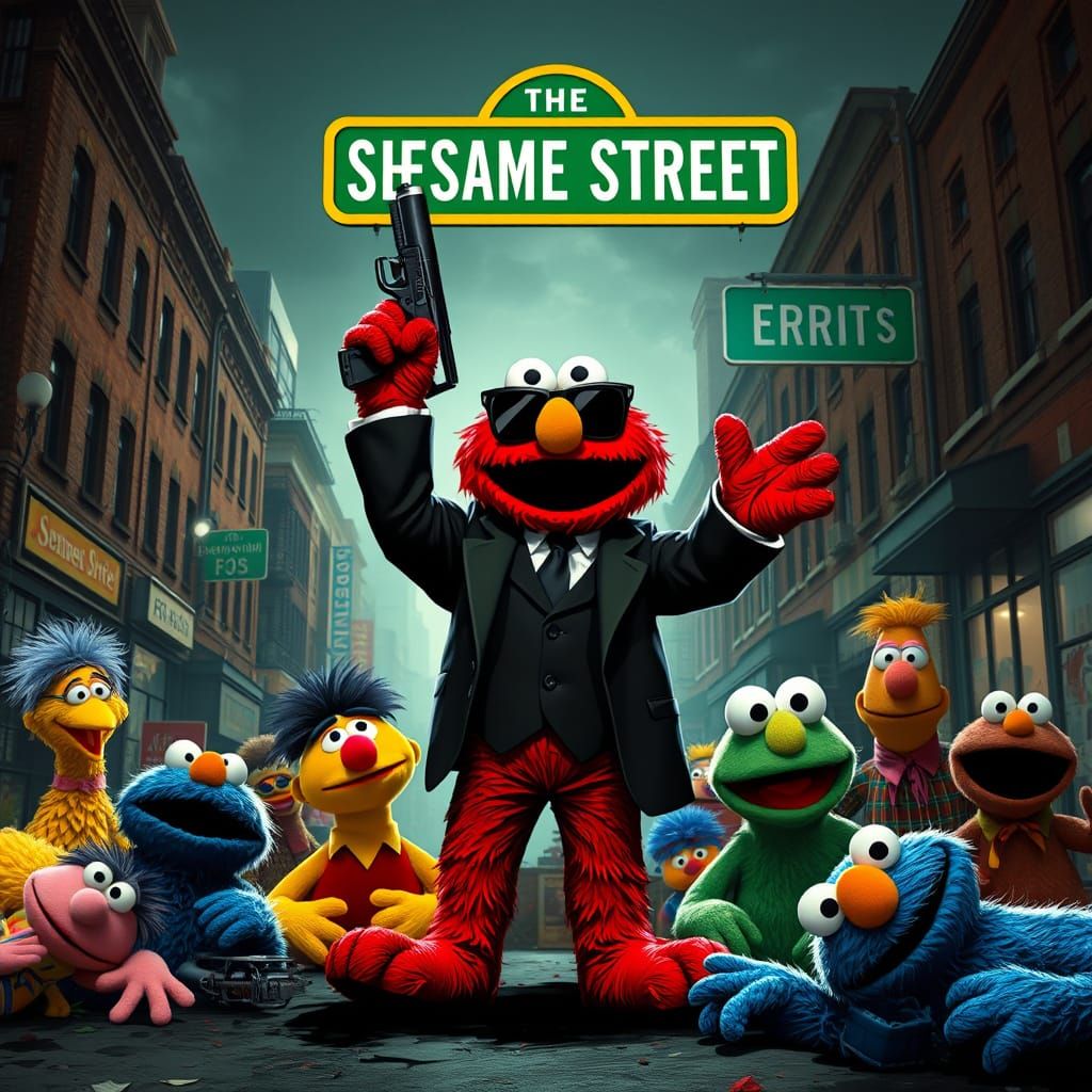 Elmo as Gun-Wielding Antihero in Gritty Scene