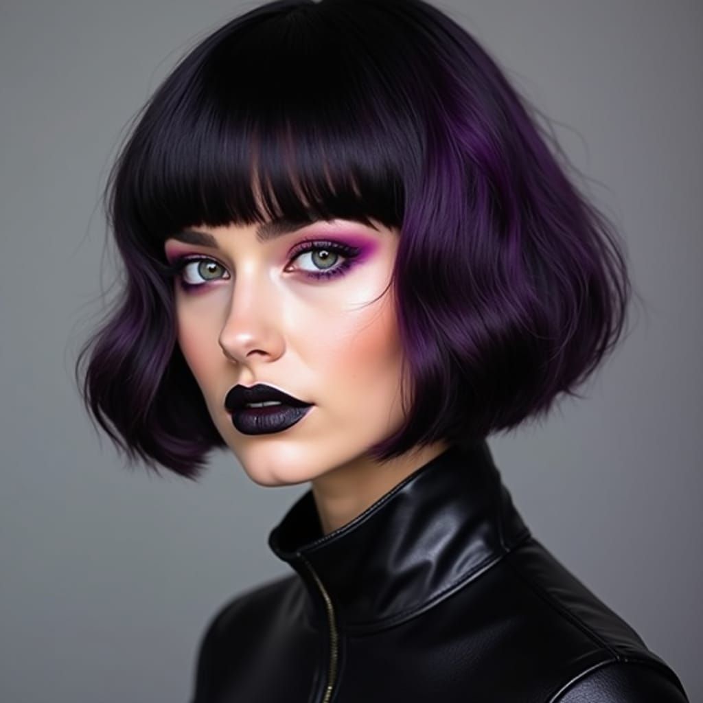 Alternative Woman in Bold Black and Purple Attire