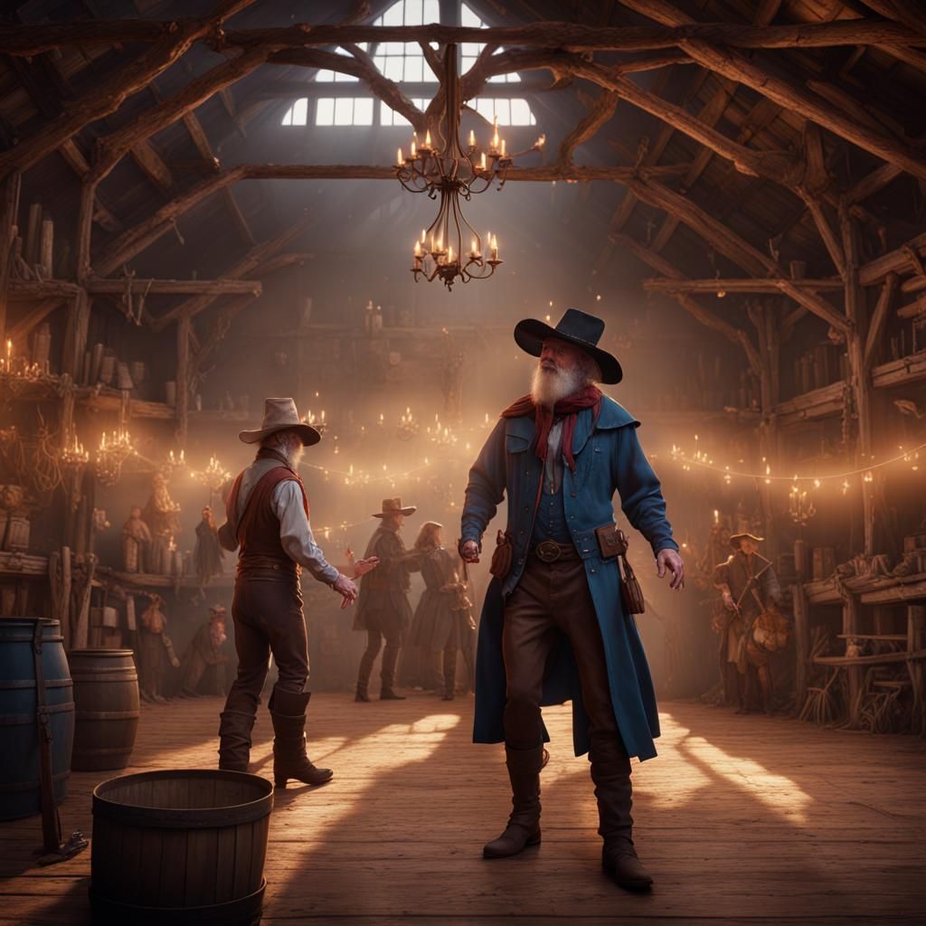 Wizard Cowboy Square Dance: Detailed Matte Painting