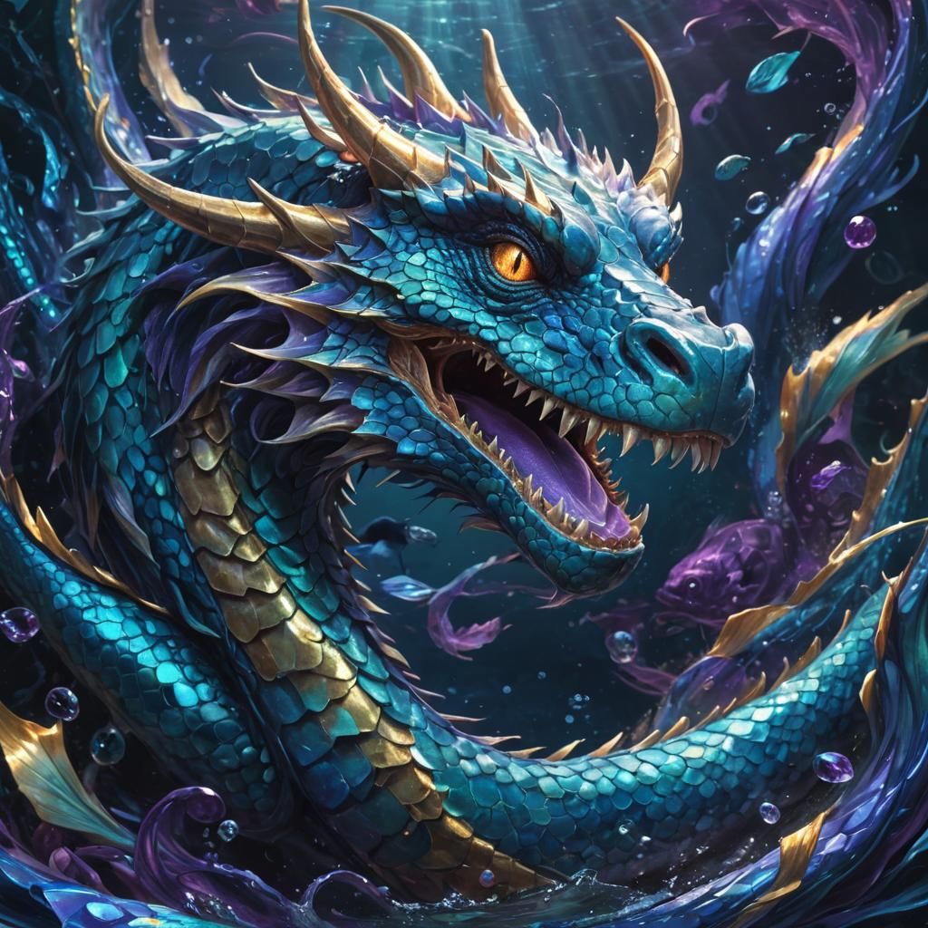 Serpentine Dragon Rising from Ocean Depths