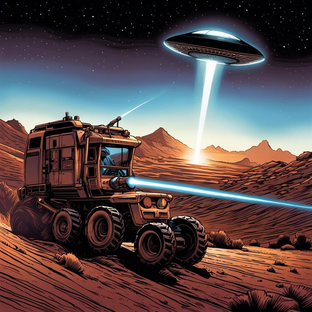 UFO Tractor Beam in Desert Comic Art
