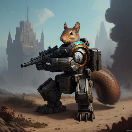 Squirrel in War Robot: Detailed Matte Painting