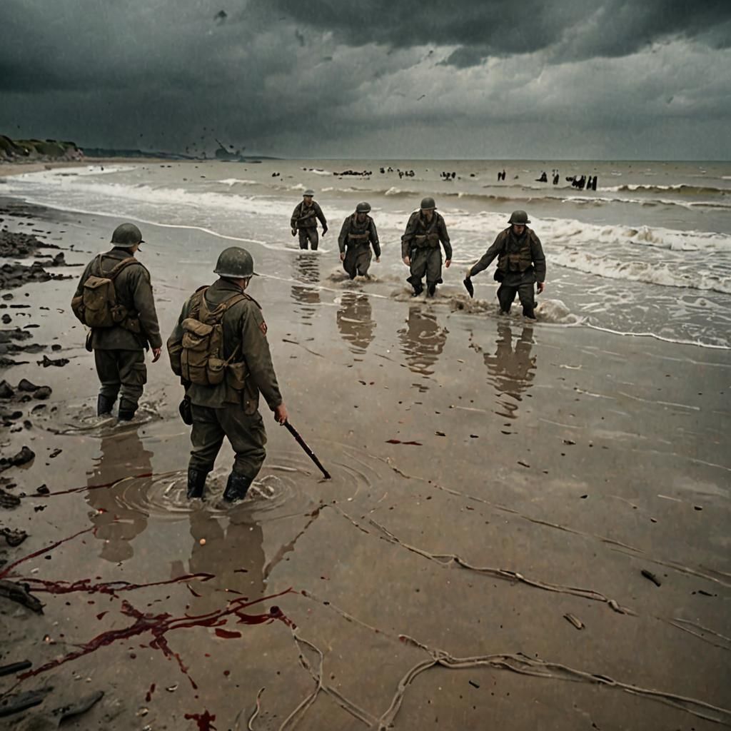 D-Day Soldiers on Normandy Beach in Gritty Realism