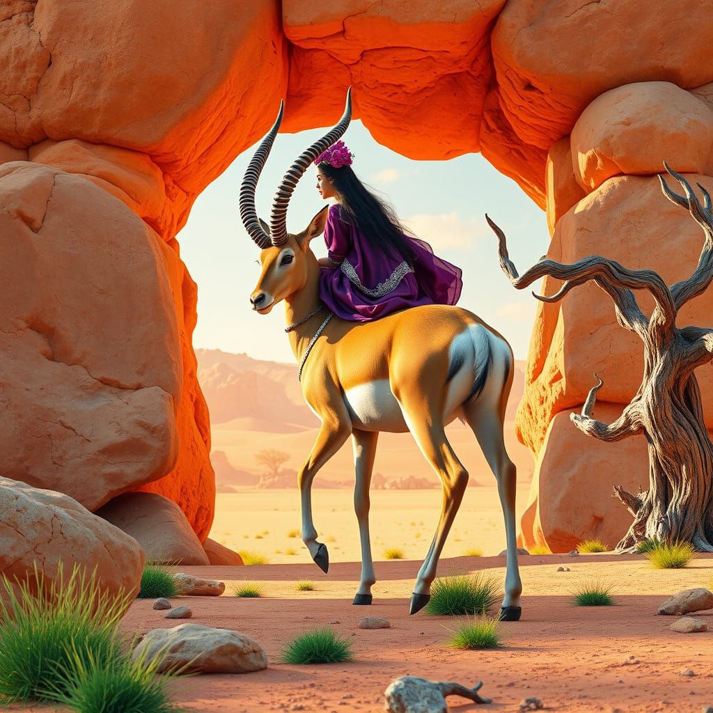 Regal Eland Princess Rides Through Vibrant Pastel Orange Des...