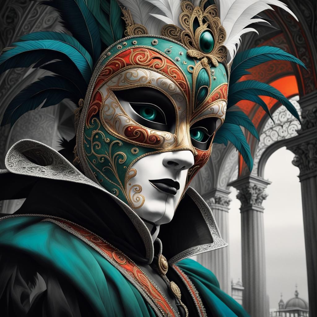 Surreal Venetian Prince Charcoal Drawing in Art Deco Style