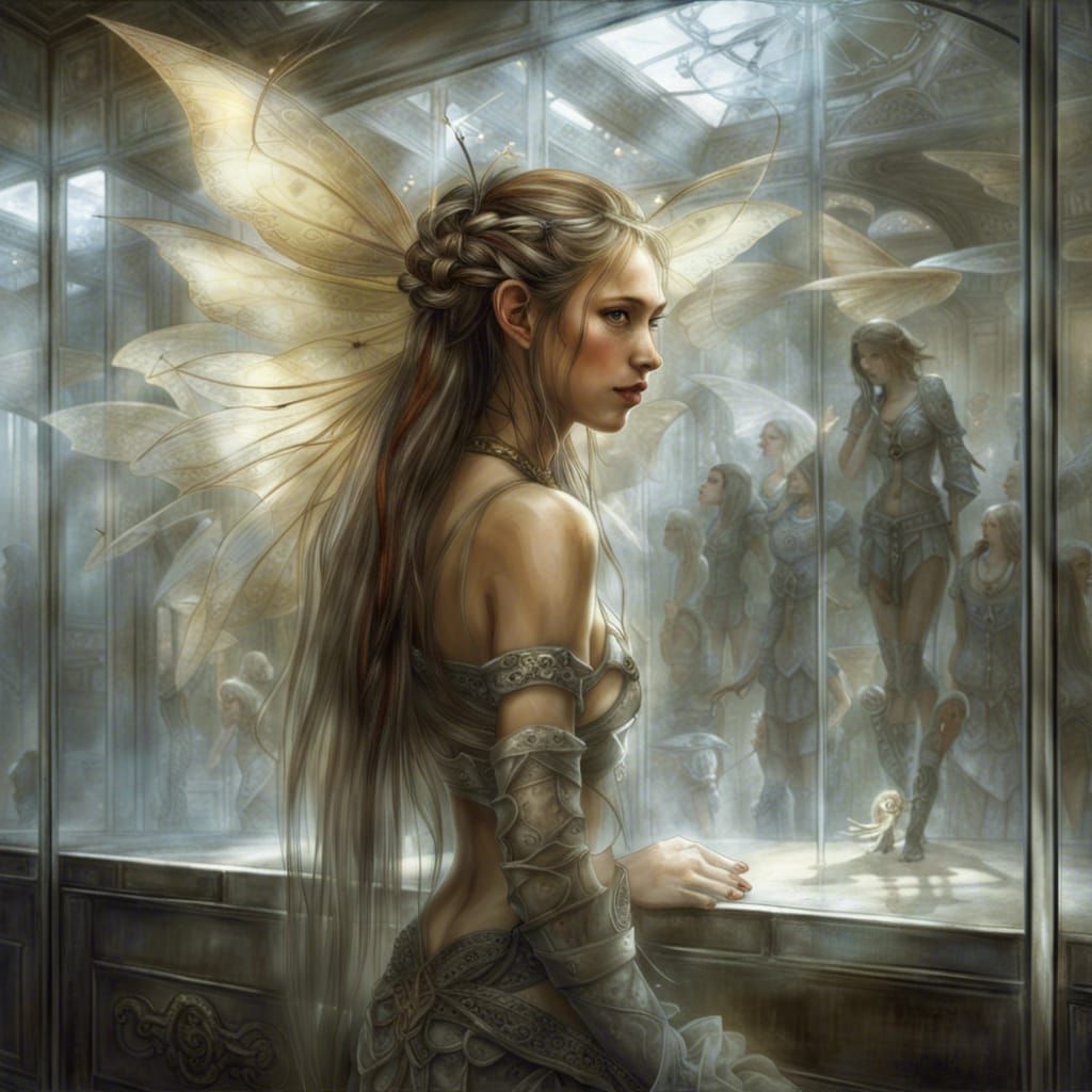 Museum Fairy in Glass Case: Digital Art