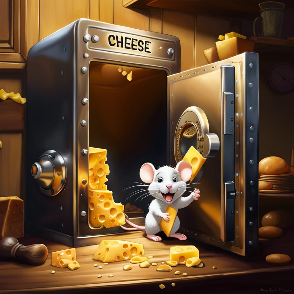 Mouse Stealing Cheese from Safe: Hyperrealistic Art