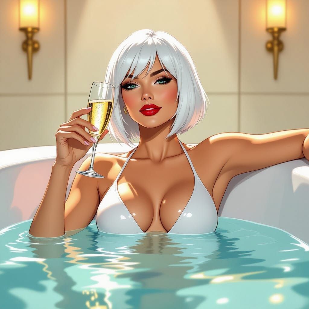 Emma Frost Enjoys Champagne in a Lavish Spa