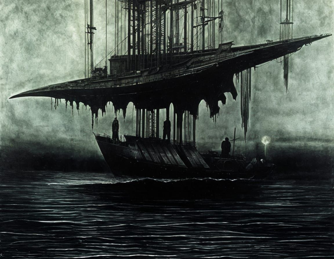 Ghost Ship at Night: Surrealist Dark Fantasy