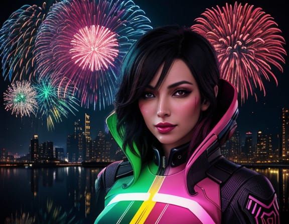 Vibrant Futuristic Cityscape at Midnight in Neon Lights