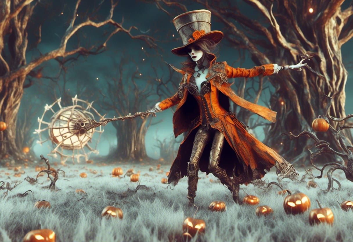 Dark Fantasy Steampunk Landscape with Airships