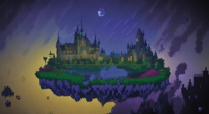 Dark Fantasy Castle in Pixel Art Under Moonlight