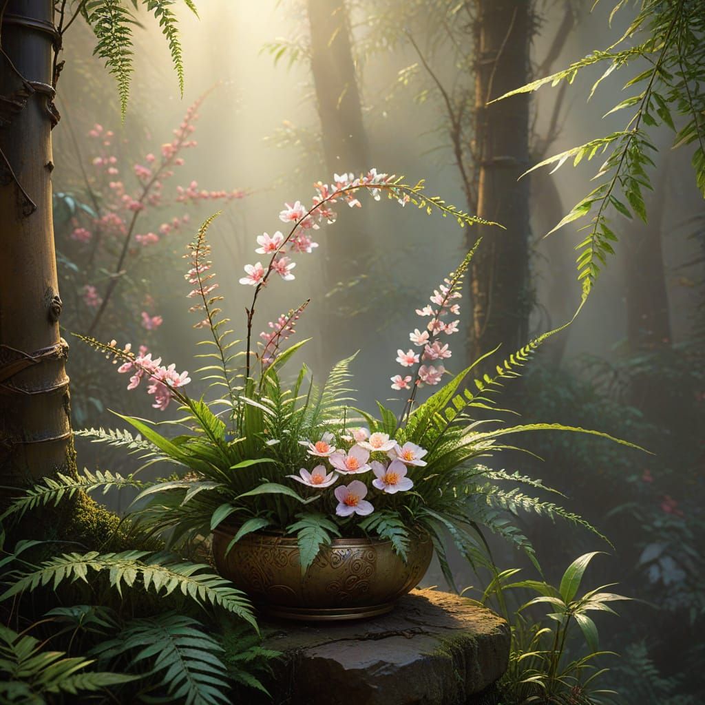 Ethereal Ikebana Arrangement in Golden Light