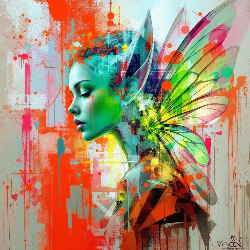 Graffiti Art Fairy with Transparent Wings