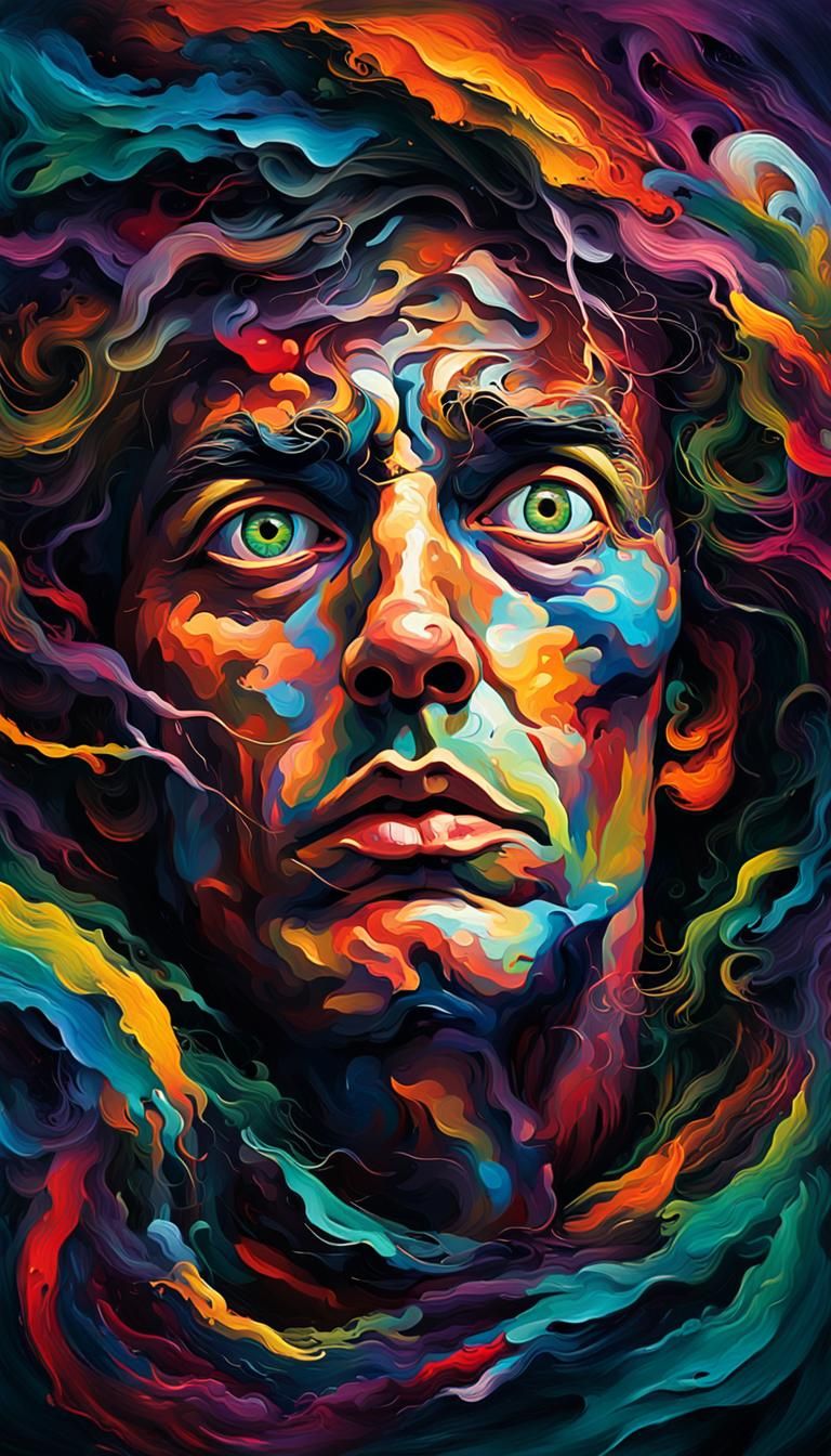 Expressionist Portrait in Dark, Swirling Colors